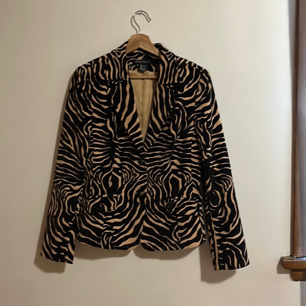 Etcetera Brown Velvet Zebra Print Blazer